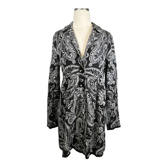 Style & Co Paisley Black And‎ White Button Jacket Lightweight Women Size Small - Picture 1 of 8